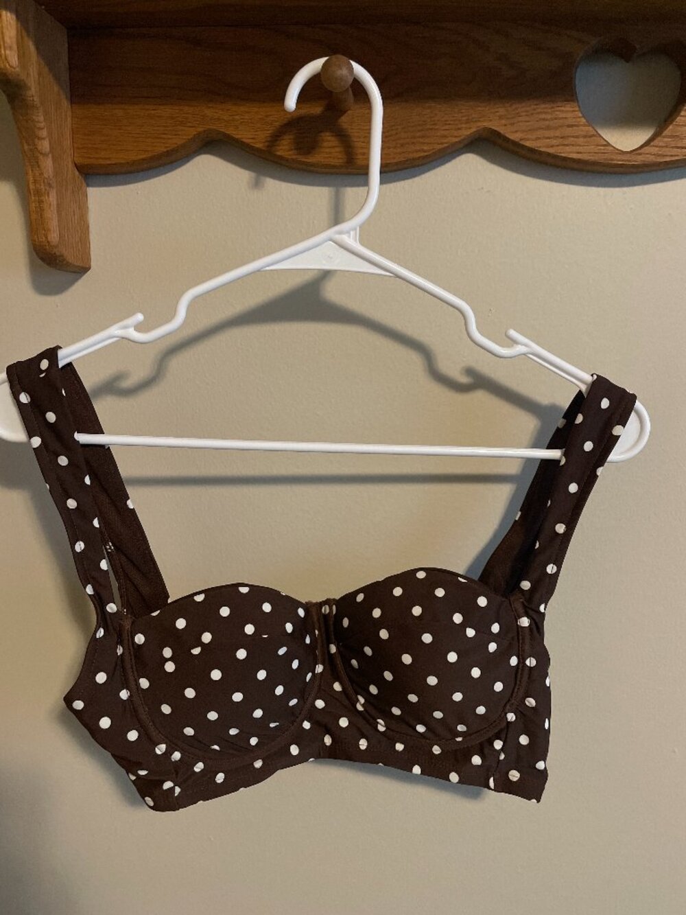Brown and White Polka Dot Bikini Top